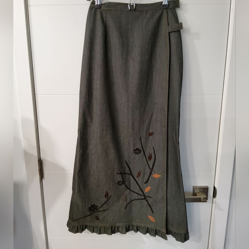 KENZO Jeans Wrap Embroidered Maxi Skirt Size 36/4